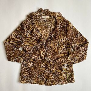 Y2K animal print ruffle blouse